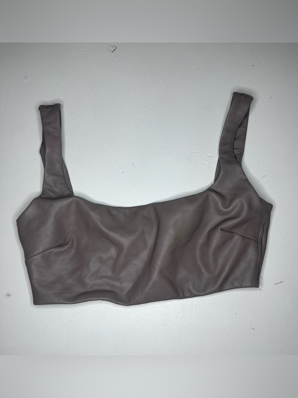 SKIMS Faux Leather Square Neck Bralette - Grey/Taupe Neutral (Size Small)
